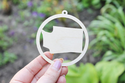 Washington state pendant - Laser Cut - unfinished blank - 3.1 inches - Washington Map Inside Circle