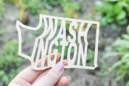 Washington state wooden inscription - Laser Cut - unfinished blank - 5.2 inches - Washington Map Shape Text