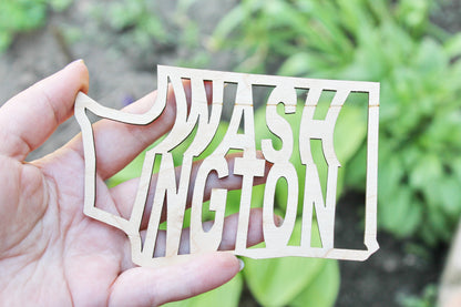 Washington state wooden inscription - Laser Cut - unfinished blank - 5.2 inches - Washington Map Shape Text