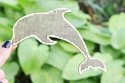 Dolphin cross stitch blank - 150 mm - 5.9 inch blank Wood Needlecraft - wooden cross stitch blank