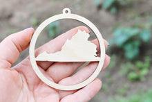 Load image into Gallery viewer, Virginia state pendant - Laser Cut - unfinished blank - 3.1 inches - Virginia Map Inside Circle
