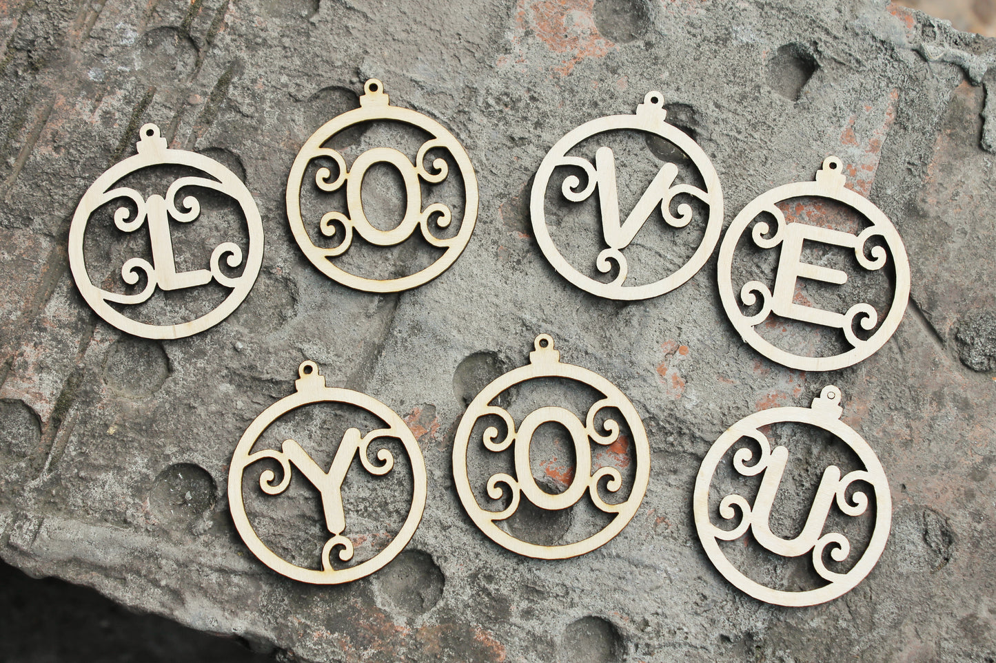 Alphabet Letter Christmas Ornaments 2.6 inch - 65 mm - laser cut Alphabet pendant - plywood set- unfinished alphabet pendant