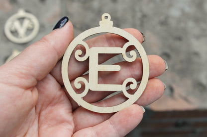 Alphabet Letter Christmas Ornaments 2.6 inch - 65 mm - laser cut Alphabet pendant - plywood set- unfinished alphabet pendant