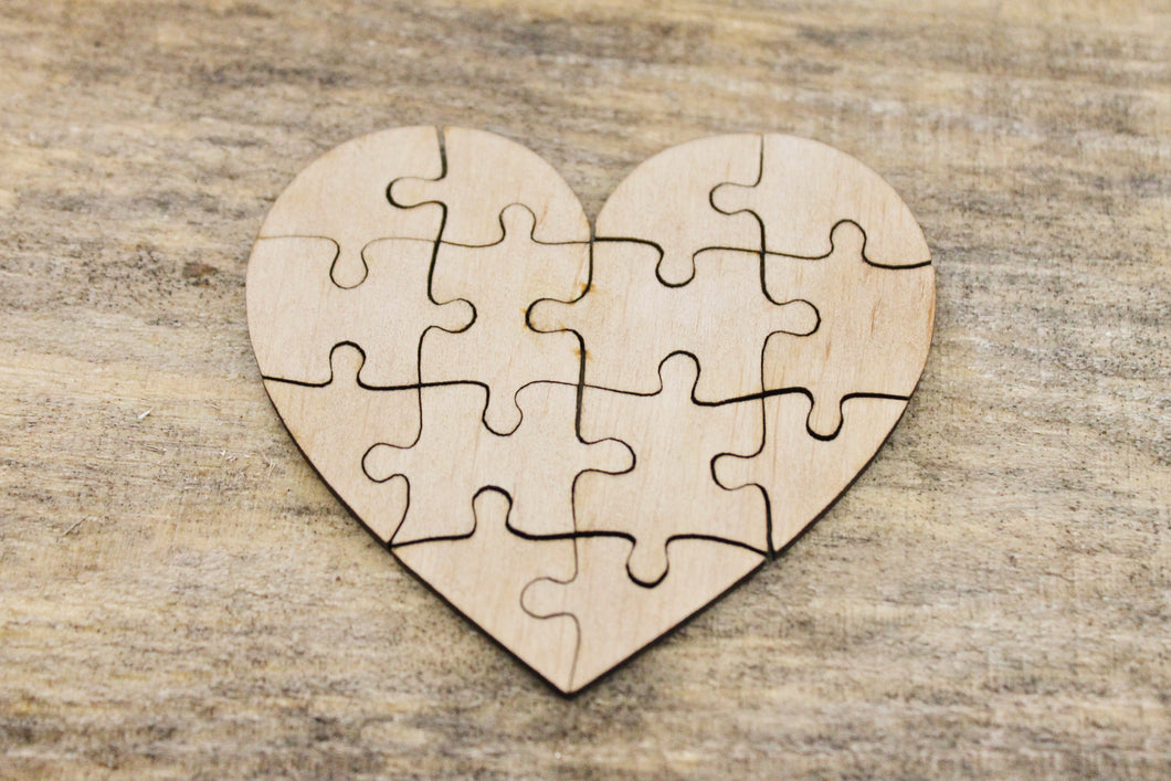 Heart-puzzle blank - 3 inch - do it yourself puzzle - laser cut puzzle blank - Wooden Puzzle - 14 pieces