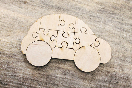 Car-puzzle blank - 3.7 inch - do it yourself puzzle - laser cut puzzle blank - Wooden Puzzle - 11 pieces