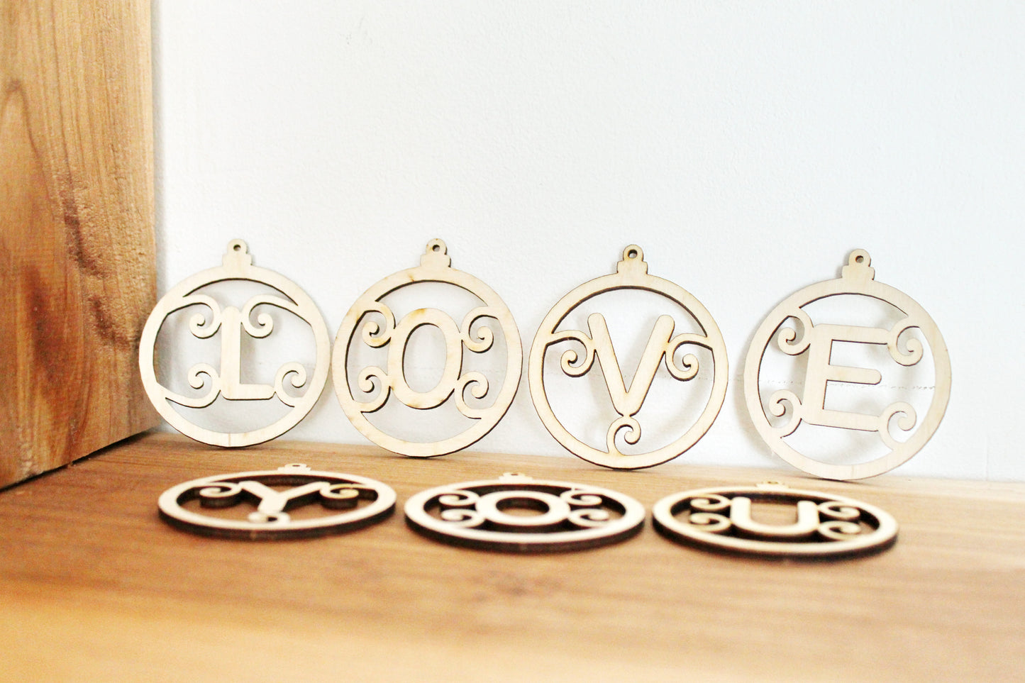 Alphabet Letter Christmas Ornaments 2.6 inch - 65 mm - laser cut Alphabet pendant - plywood set- unfinished alphabet pendant