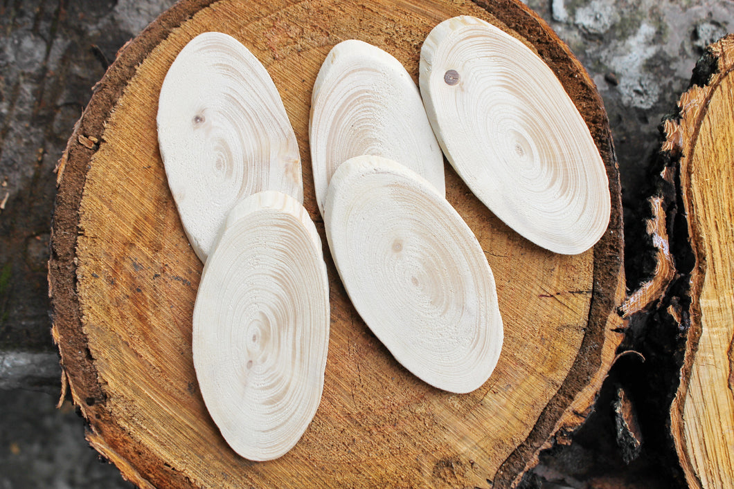 Set of 5 Unfinished wooden slices 100 x 55 mm - 3.9x2 inches wooden slice - natural eco friendly - made of spruce wood