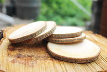 Load image into Gallery viewer, Set of 2 Unfinished wooden slices with tree bark made of alder wood 65-75 mm diameter (2.6 - 3 inches) - natural eco friendly
