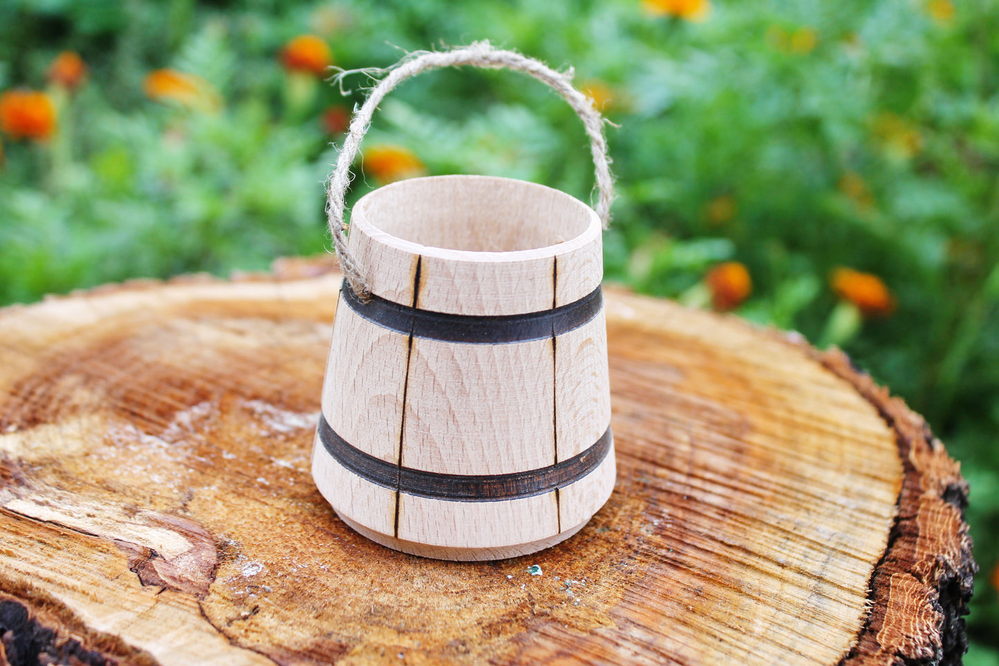 Wooden unfinished small bucket with a handle - 2.4 inch, wooden ecofriendly bucket - village house decor