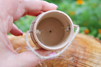 Wooden unfinished small bucket with a handle - 2.4 inch, wooden ecofriendly bucket - village house decor