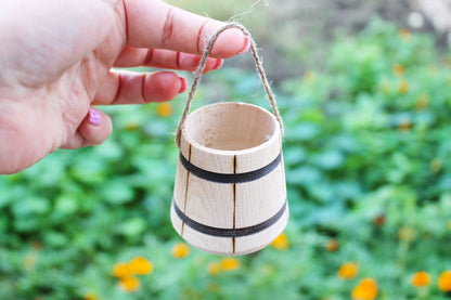 Wooden unfinished small bucket with a handle - 2.4 inch, wooden ecofriendly bucket - village house decor