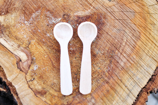 Set of 2 handmade small wooden mini spoons for spices - 3 inches - natural eco friendly - made of beech wood