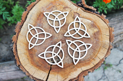 SET OF 5 Wooden Symbols shape pendant - Triquetra - Triple spiral - Spiral Goddess - earrings unfinished jewel base, jewel supply