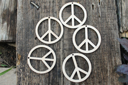 SET OF 5 Wooden Peace shape pendant - 60mm - 2.6 inch, earrings base for jewelry making, unfinished jewel base, jewel supply, wooden pendant