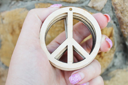 SET OF 5 Wooden Peace shape pendant - 60mm - 2.6 inch, earrings base for jewelry making, unfinished jewel base, jewel supply, wooden pendant