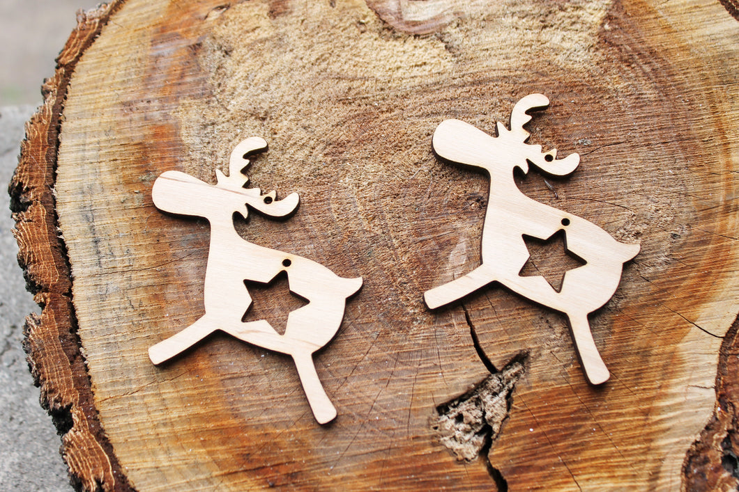Christmas deer blank 3.1 inches - set of two - unfinished laser cut blank - Christmas deer ornament - Christmas tree decorations