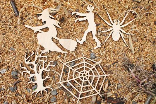 Halloween set - Witch, Zombie, Spider, Scary Tree, Spider Web - Halloween decorations - laser cut Halloween blanks - ready for the Halloween