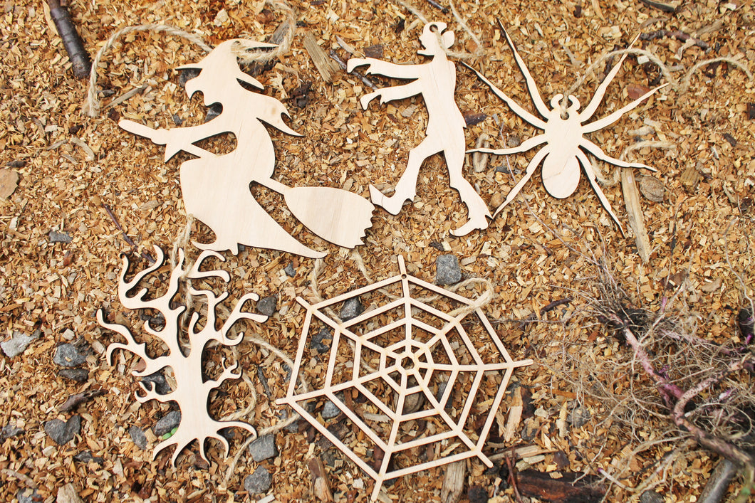 Halloween set - Witch, Zombie, Spider, Scary Tree, Spider Web - Halloween decorations - laser cut Halloween blanks - ready for the Halloween