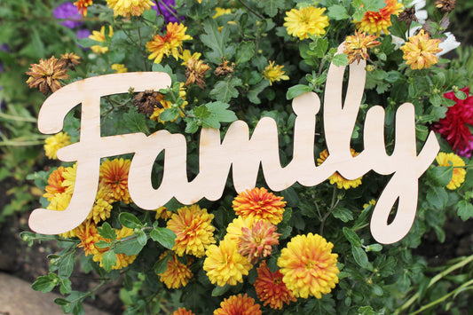 FAMILY word inscription - Laser Cut inscription - unfinished blank - 11.8 inches - Home Decor - Laser cut wood