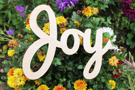 Joy inspiration word - Laser Cut inscription - unfinished blank - 9.8 inches - Home Decor - Laser cut wood