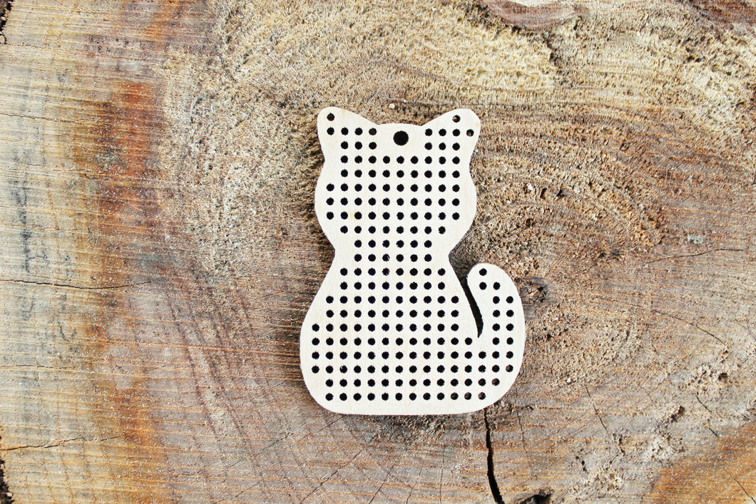 SET OF 5 - Cross stitch pendant blank Cat- cat blanks Wood Needlecraft Pendant, Necklace or Earrings - K4