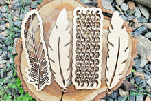 Load image into Gallery viewer, Feather bookmark - laser cut unfinished 6.3 inches - Wooden bookmark feather patterned - made of plywood
