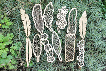 Load image into Gallery viewer, Feather bookmark - laser cut unfinished 6.3 inches - Wooden bookmark feather patterned - made of plywood

