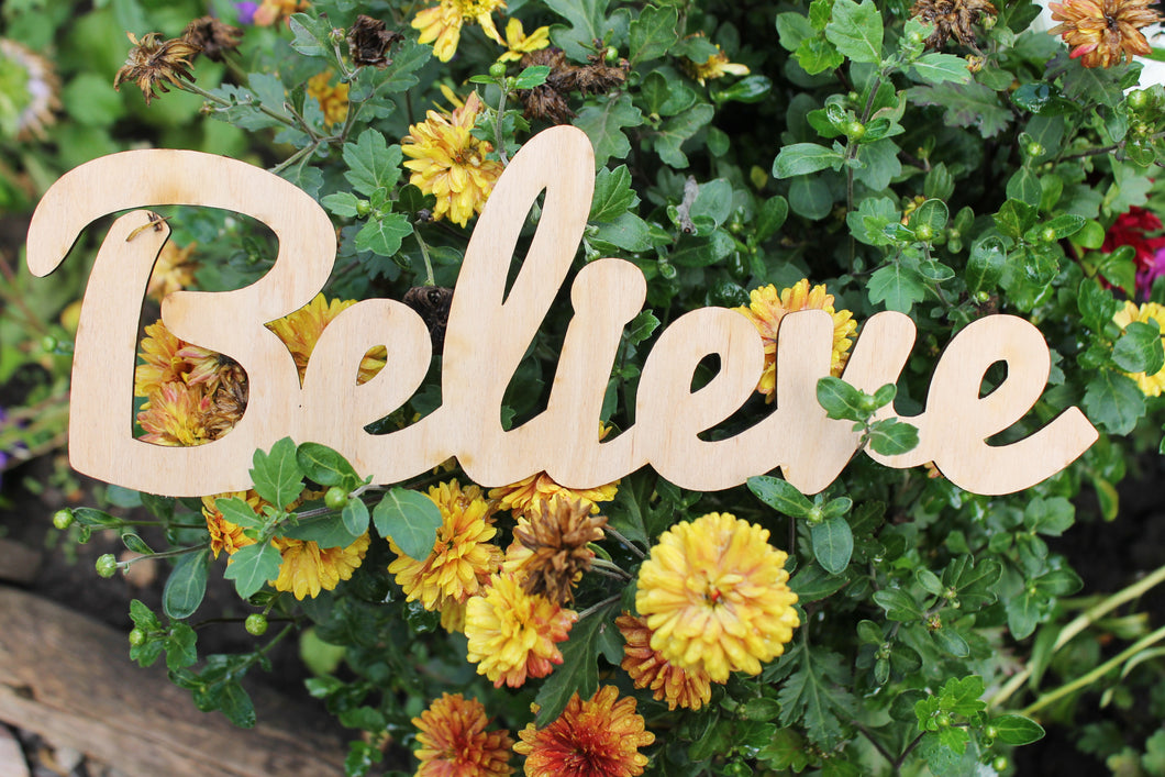 Believe word inscription - Laser Cut inscription - unfinished blank - 11.8 inches - Home Decor - Laser cut wood