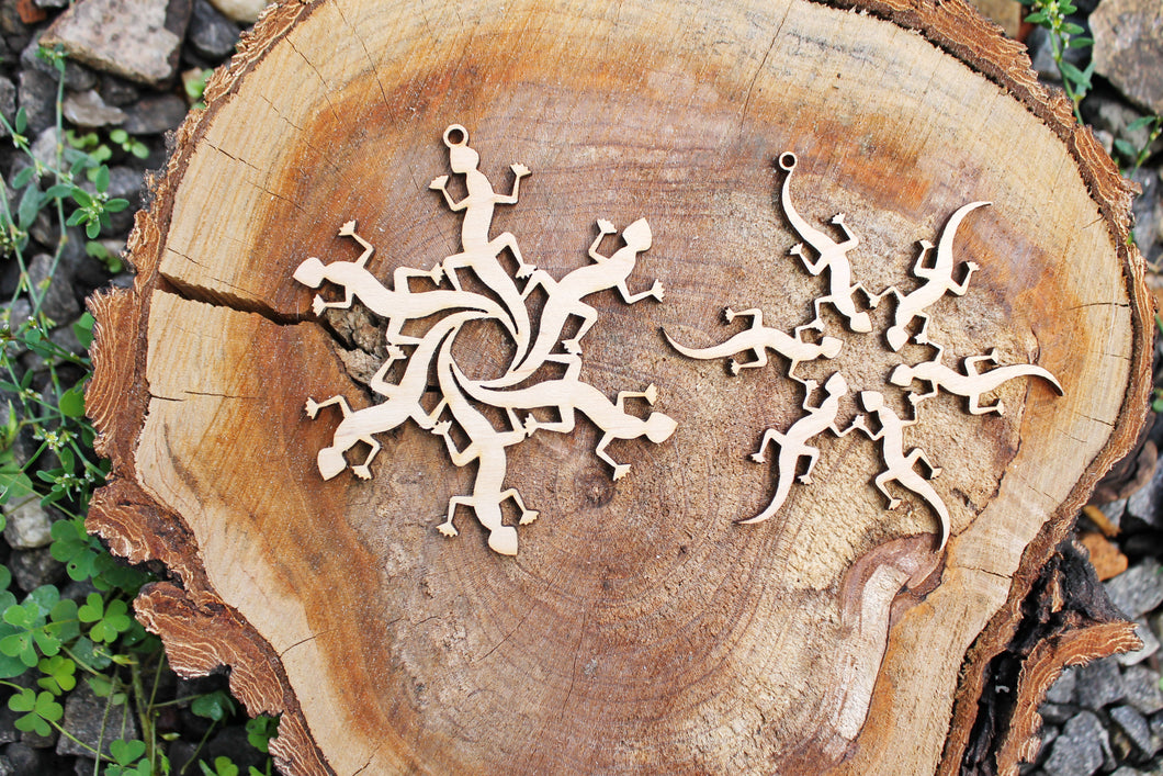 Snowflakes lizards laser cut 3.6 inches - set of two - made of high quality plywood - Christmas ornament, New Year decor, BE READY