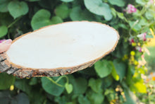 Load image into Gallery viewer, Unfinished big wooden slice 11 inches (260-280 mm) with tree bark - natural eco friendly

