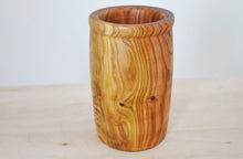 Load image into Gallery viewer, Cherry handmade vase 18 cm - decor wooden vase - made of apricot wood - covered by oil for wood to show the wood structure

