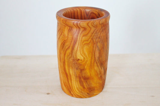 Cherry handmade vase 18 cm - decor wooden vase - made of apricot wood - covered by oil for wood to show the wood structure