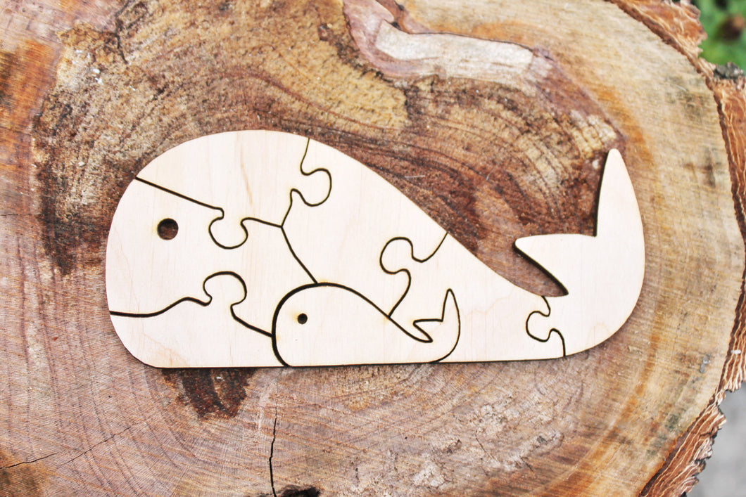 Whale-puzzle blank - 5.1 inch - do it yourself puzzle - laser cut puzzle blank - Wooden Puzzle - 7 pieces