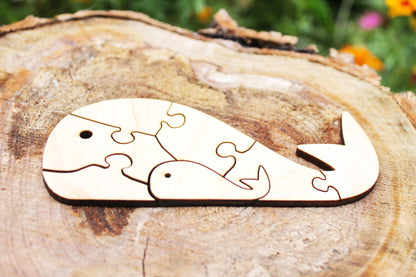 Whale-puzzle blank - 5.1 inch - do it yourself puzzle - laser cut puzzle blank - Wooden Puzzle - 7 pieces