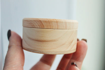 Wooden small handmade box - 60 mm x 35 mm (2.4x1.4 inch) - Round unfinished wooden box - natural, eco friendly