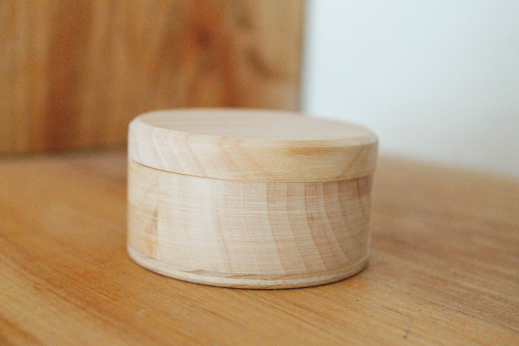 Wooden small handmade box - 60 mm x 35 mm (2.4x1.4 inch) - Round unfinished wooden box - natural, eco friendly