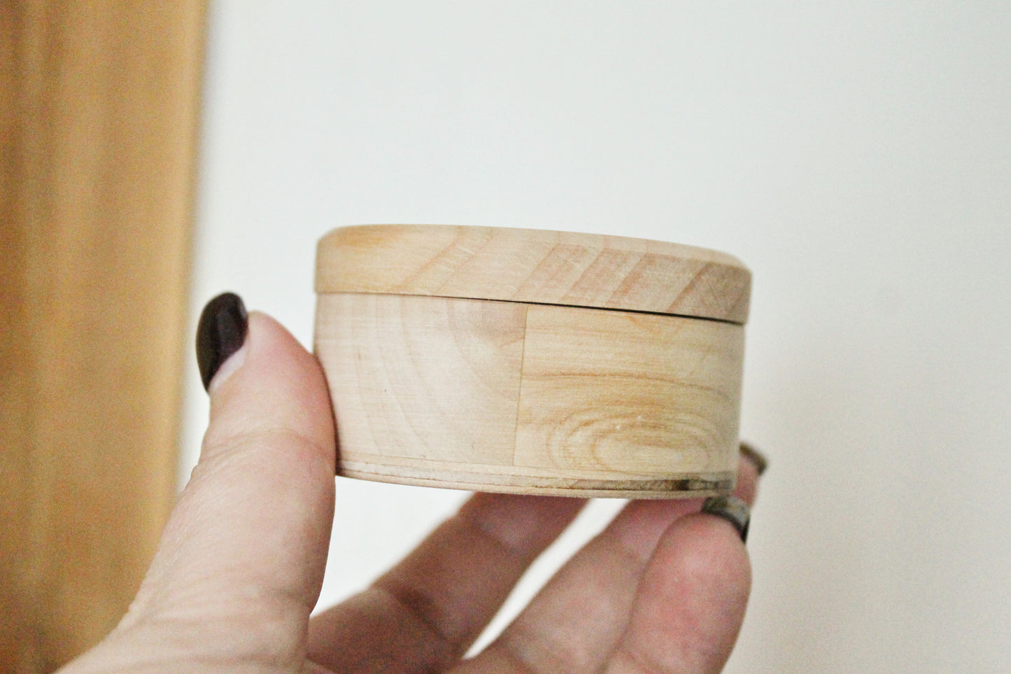 Wooden small handmade box - 60 mm x 35 mm (2.4x1.4 inch) - Round unfinished wooden box - natural, eco friendly