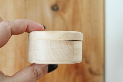 Wooden small handmade box - 60 mm x 35 mm (2.4x1.4 inch) - Round unfinished wooden box - natural, eco friendly