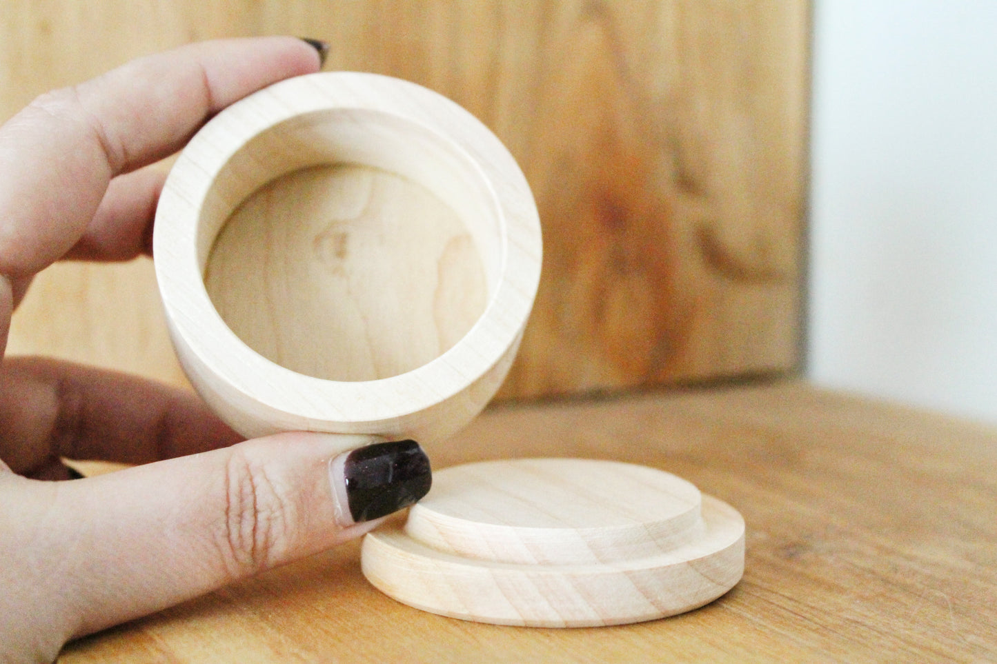 Wooden small handmade box - 60 mm x 35 mm (2.4x1.4 inch) - Round unfinished wooden box - natural, eco friendly