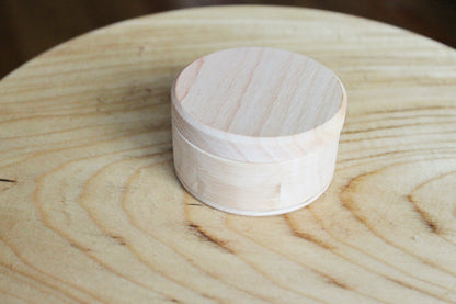 Wooden small handmade box - 60 mm x 35 mm (2.4x1.4 inch) - Round unfinished wooden box - natural, eco friendly