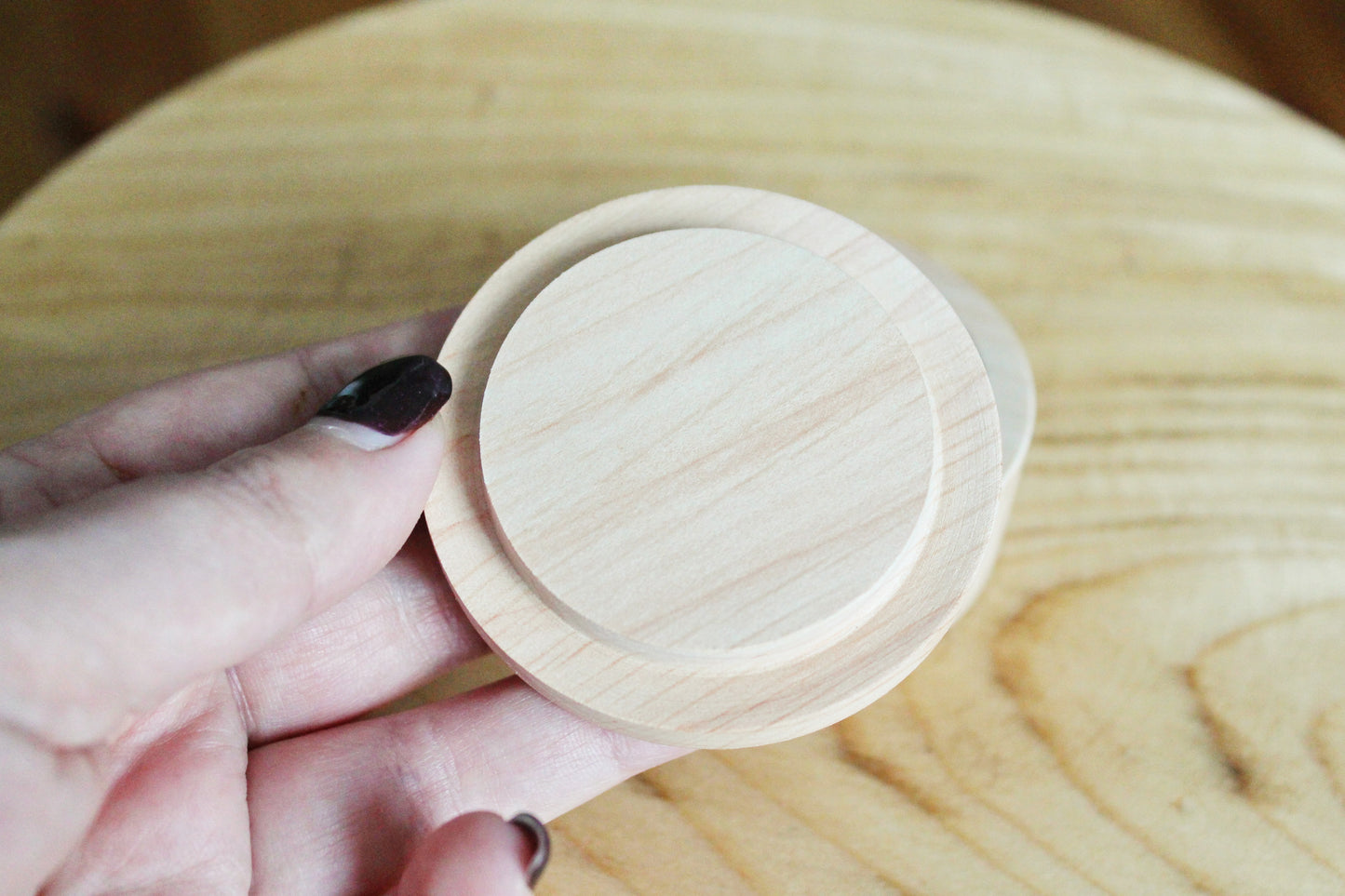 Wooden small handmade box - 60 mm x 35 mm (2.4x1.4 inch) - Round unfinished wooden box - natural, eco friendly