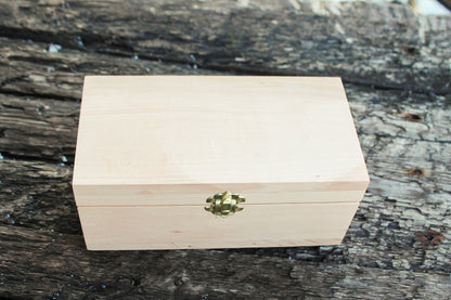 Rectangular unfinished wooden box - 8.3 inch - 210x110 mm - on hinges with the clasp - natural, eco friendly