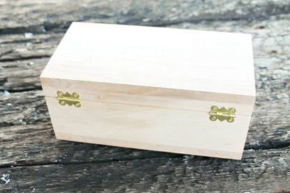 Rectangular unfinished wooden box - 8.3 inch - 210x110 mm - on hinges with the clasp - natural, eco friendly