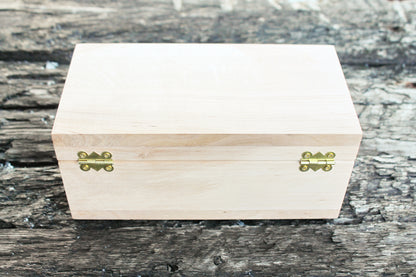 Rectangular unfinished wooden box - 8.3 inch - 210x110 mm - on hinges with the clasp - natural, eco friendly