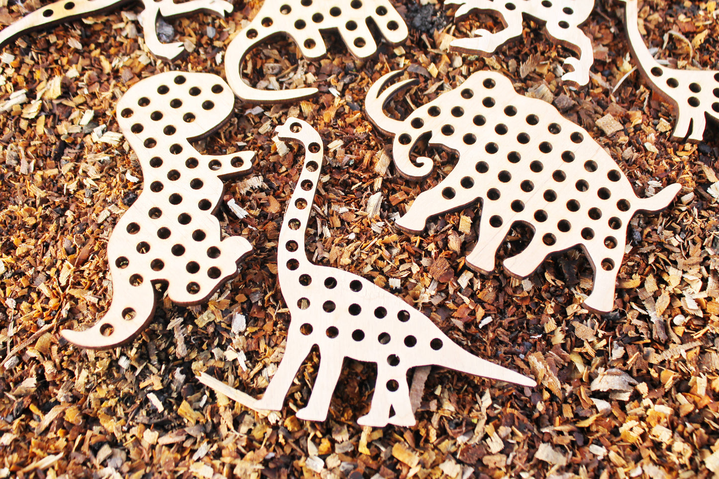 Montessori Lacing Toys - Dinosaurs Laser Cut - Educational games made of wood - laser cut educational toy - set of 10