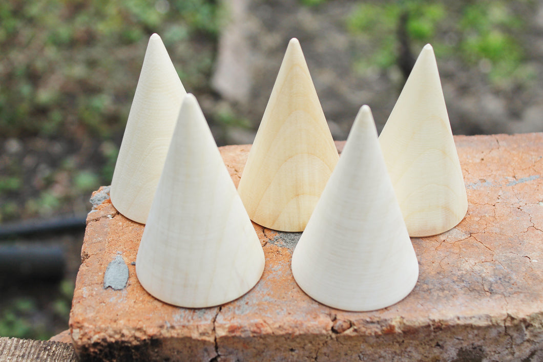 Set of 5 - Big Wooden cones 3 x 2 inches (80x50 mm) - eco friendly - CONES - aspen wood