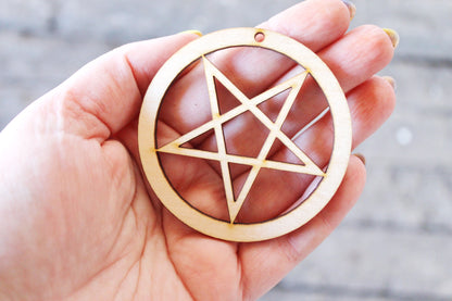 Wooden Symbols shape pendant - Pentagram - Pentalpha - Pentangle - Pentacle - pagan symbols unfinished base, wooden supply