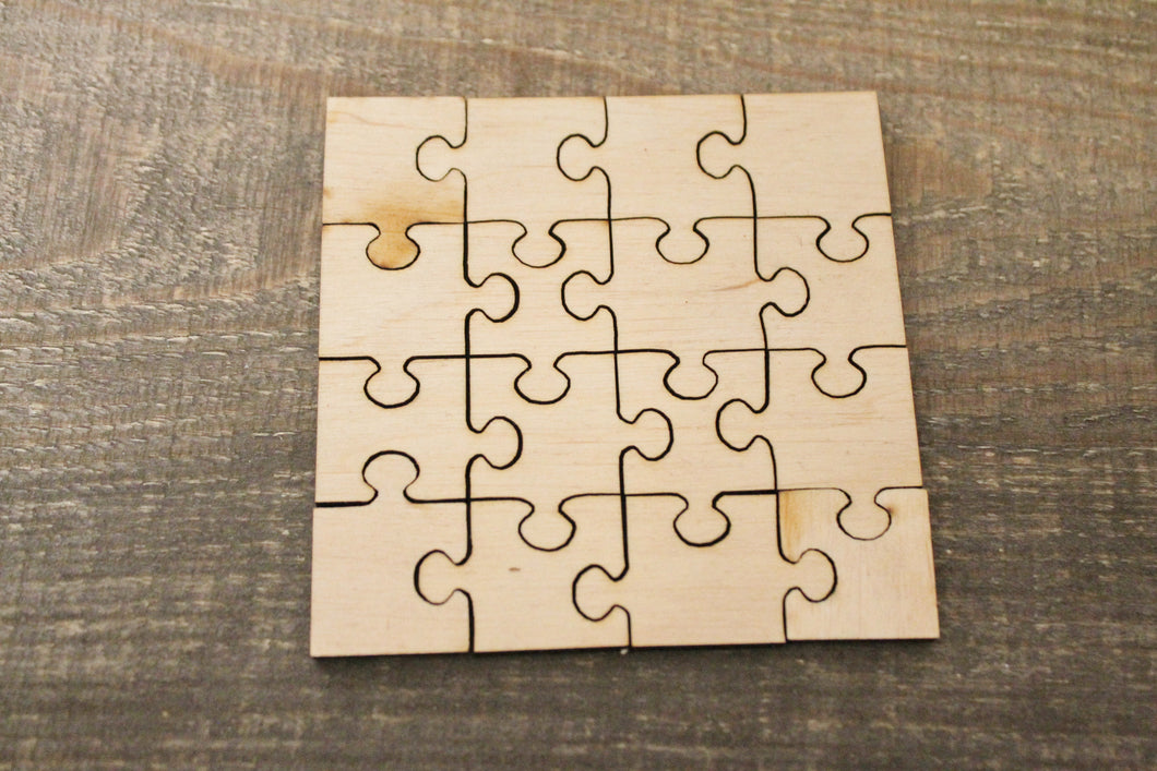 Square-puzzle blank - 3.3 x 3.3 inch - do it yourself puzzle - laser cut puzzle blank - Wooden Puzzle - 16 pieces