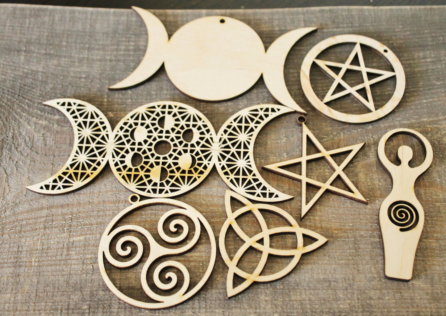 Wooden Symbols shape pendant - Pentagram - Pentalpha - Pentangle - Pentacle - pagan symbols unfinished base, wooden supply