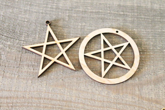 Wooden Symbols shape pendant - Pentagram - Pentalpha - Pentangle - Pentacle - pagan symbols unfinished base, wooden supply